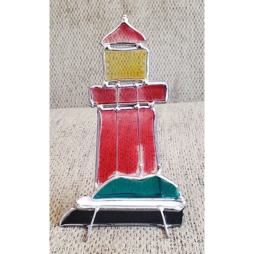 Red Lighthouse Stained Glass Standing SunCatcher Home Decor